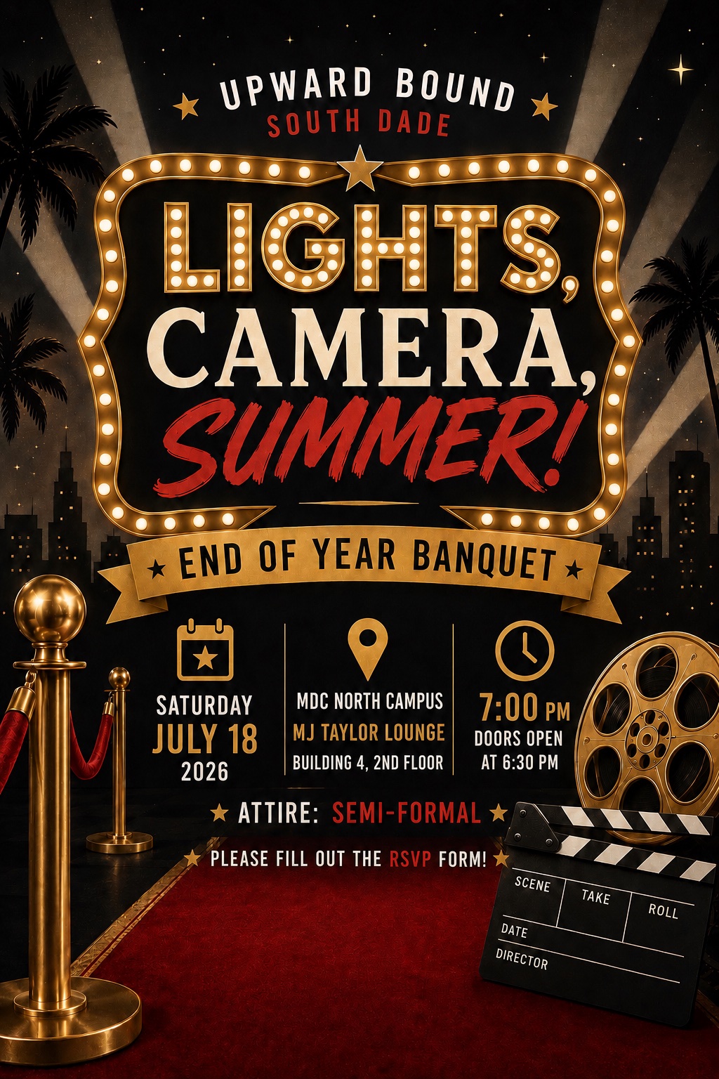 Upward Bound South Dade Lights Camera Summer end-of-year banquet invitation